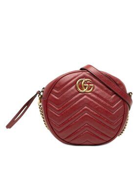 Gucci GG Marmont Quilted Chain Shoulder Bag Red Leather